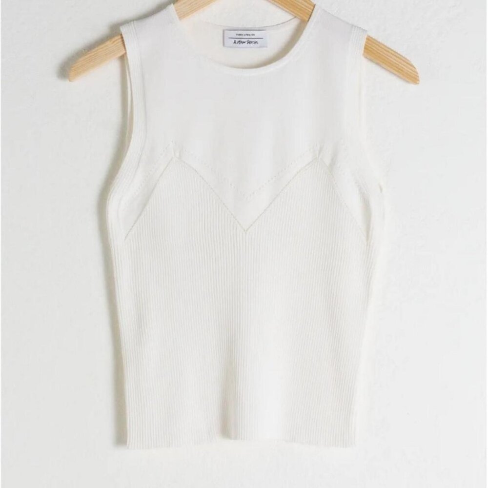 & Other Stories Knit tank with pointelle detail. Off-White